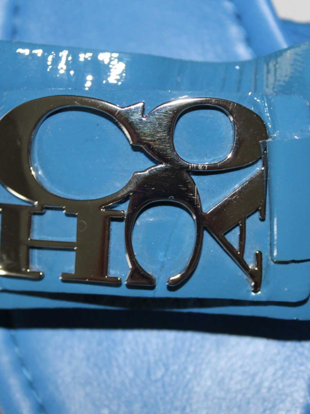 COACH Royal Blue Patent Leather Cork Wedge Platform Sandals 8B - Picture 9 of 9